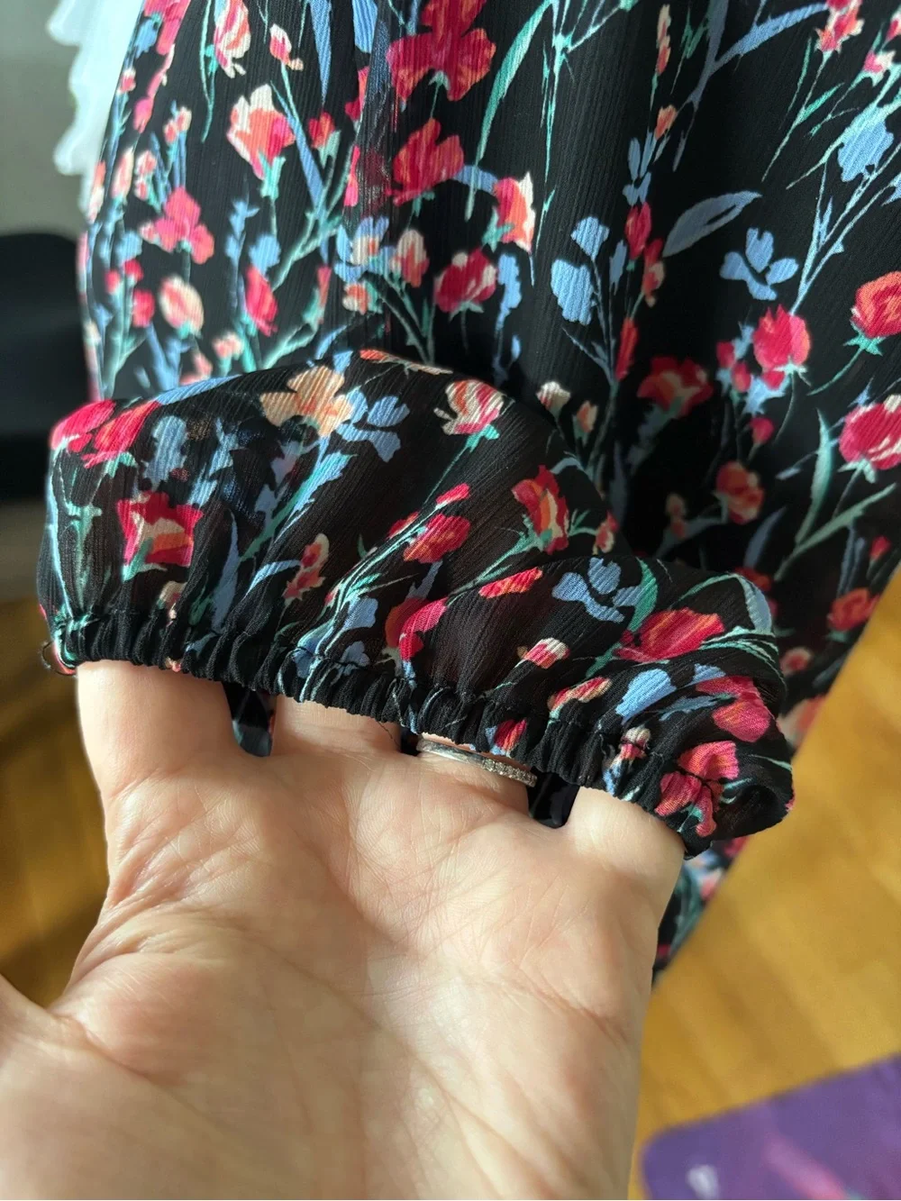 J.Crew Raglan Button-Up Floral Blouse Black Size Romantic Top Size M